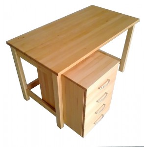 Pracovn&iacute; stůl bukov&yacute; (buk masiv), s kontejnerem 4 z&aacute;suvky